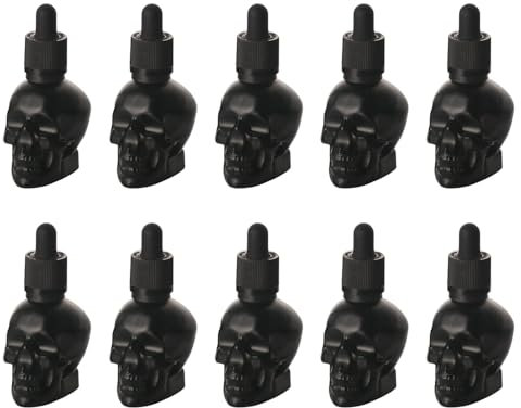 10 Pack Black Skull Bitter Bottle Dropper with Child-Proof Cap | Skull Shape Glass Bottle Refillable Dispensing Container for DIY Liquids | Juice | Perfume | Essential Oil | Cocktail Bar (Black,30ml)
