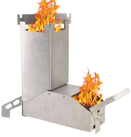 Wood Rocket Stove | Stainless Outdoor Cooking Tent Stove | Removable Charcoal Rods With Carry Bag For Outdoor Tents, Hunting, Fishing