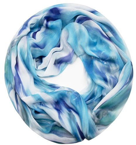 Gloop Loop Schlauchschal für Damen Schal Tuch seidig-luftig leicht mit buntem Muster Print (Blau 00959a1)