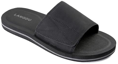 LANGDU Claquette Hommes Piscine Confortable Sandales,Noir,45EU