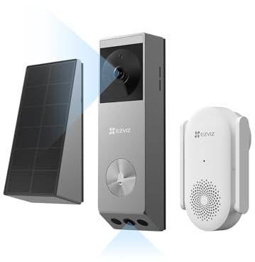 EZVIZ Video Türklingel mit Chime, Türsprechanlage mit Doppelkamera 2K & Solarpanel, Personen-/Paketerkennung, Farbnachtsicht, 32GB eMMC Speicher, Kabellose WiFi Doorbell EP3x Pro mit Chime CH1