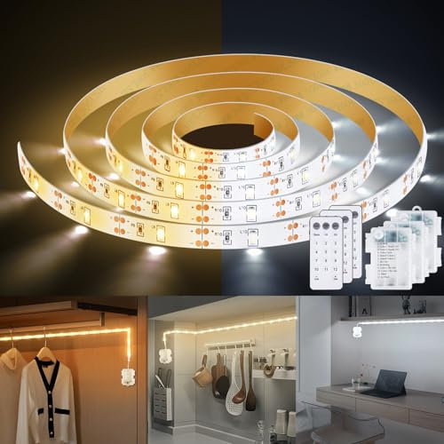 StarryEver LED Streifen Batterie 1M, LED Strip Batteriebetrieben mit Fernbedienung Timer, LED Streifen Warmweiss & Kaltweiß, LED Strips für Küche Bücherregal Schrank Kleiderschrank Bette 3er Pack