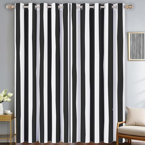 Klassische Streifen Motiv Schlafzimmer Vorhänge Wohnzimmer Schwarz Und Weiß Fensterschal H225Xb140 cm Moderne Geometrie Ösenvorhang 2Er Set Polyester Thermovorhang Blickdicht Dekorative
