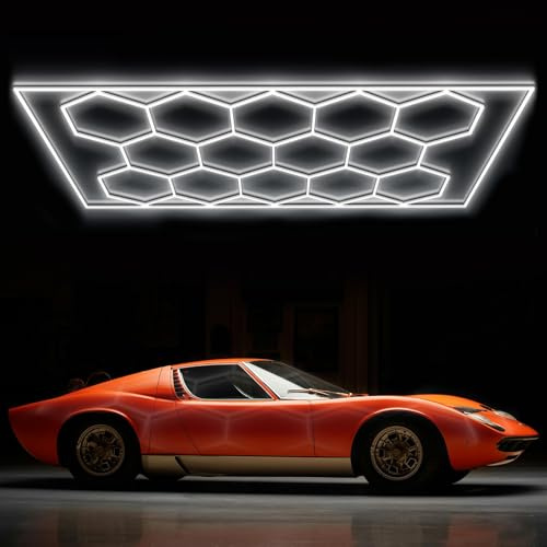 GNIUBBDB Luces LED Hexagonales para Garaje, Techo LED De Nido De Abeja De 6500 K, Tubo De Luz De Mayor Tamaño, Luces De Anillo Hexagonales para Taller, Taller De Detalles De Automóviles 14 Hex