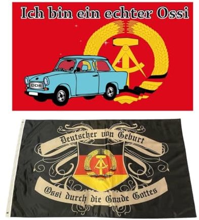 Fahnen-Set DDR Nr. 3 - DDR-Ich bin ein echter Ossi + Ossi durch die Gnade Gottes, Größe 90x150 cm