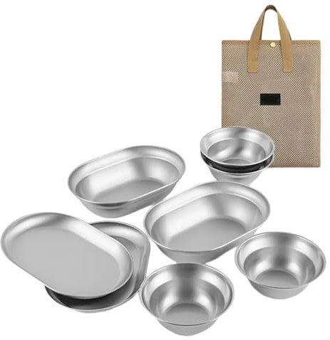6/8/10 platos de camping de metal para picnic, vajilla de acero inoxidable