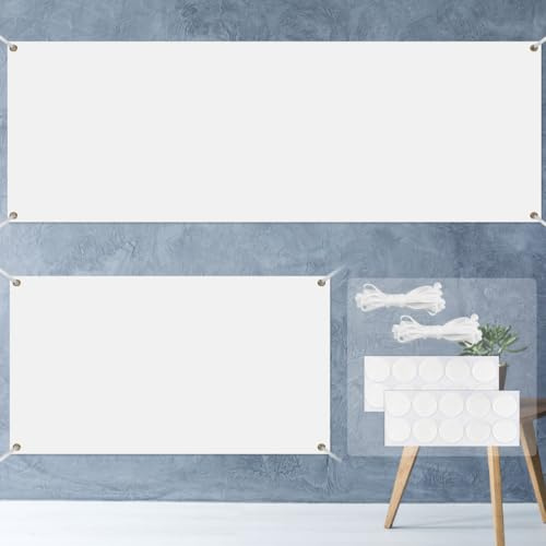 FuxFuis 2 Leere Banner (180*100cm und 300*50cm) 2 Hängendem Seil mit 2 Aufkleber, Werbebanner Polyester Blanko Banner Personalisiert Hochzeitsbanner Weiß Leeres Bannerset für DIY Painting Hochzeit