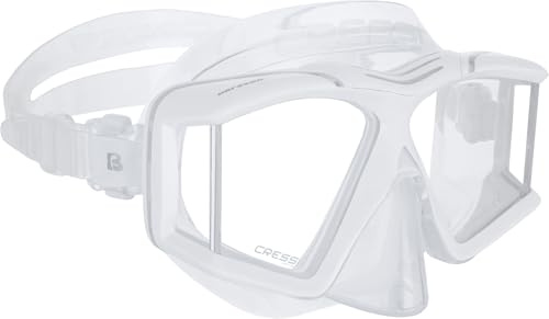 CRESSI Horizon Mask Clear/White- Unisex Tauch und Schnorchelmaske mit 4 Separaten Temperargläsern für eine Pneingeschränkte Rundumsicht, Klar/Weiß