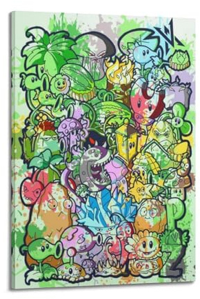 ZZLUUB Poster décoratif sur toile représentant le jeu de plantes contre les zombies, affiches murales et impression d'art moderne pour chambre à coucher (60 x 90 cm)