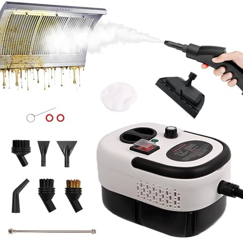 Dampfreiniger Handgerät, 3,0 Bar 2500W Tragbarer Dampfreinigers mit 1,2L Wassertank, 9 Zubehör, 6 Stufen einstellbar, Hochdruck Dampfreiniger für Küche Bad Fugen Kacheln