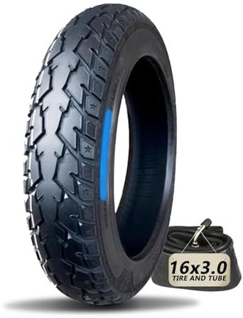 Juego de neumáticos y tubos para bicicleta eléctrica de 16 x 3.0 76-305, diseño de 8 niveles, neumático de nieve antipinchazos de 16 x 3.0 para bicicleta eléctrica con válvula doblada, tubo interior