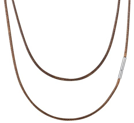 VNOX Leder Halskette Herren Damen 2 3MM Lederkette Edelstahl Verschluss | Lederkette Lederhalsband Männer Ideal für DIY Anhänger Sowie Schwimmen, Surfen, Tauchen und Badenfür (Braun/Schwarz)