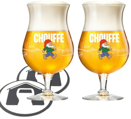 GarageBar | La Chouffe Beer Glass | Oversized 33cl Glass | Official Merchandise | Belgium Beer Glass | Comes with 2X Beer Drip Mats (2 Glasses)