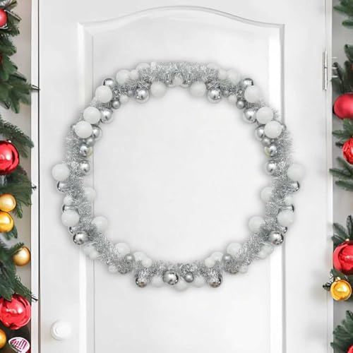 vidaXL Christmas Ball Garland LEDs White and Silver 186 cm Polystyrene