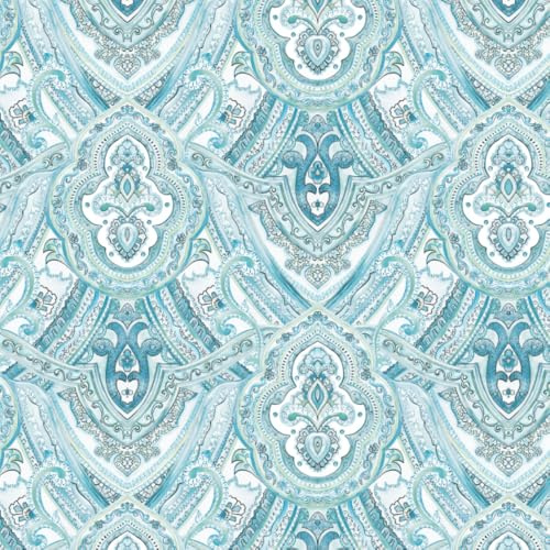 PROLEMIX Vintage Damask Wallpaper, Self-Adhesive Vinyl, Blue, 44 x 300 cm, Waterproof, Peel and Stick, for Bedroom and Bathroom