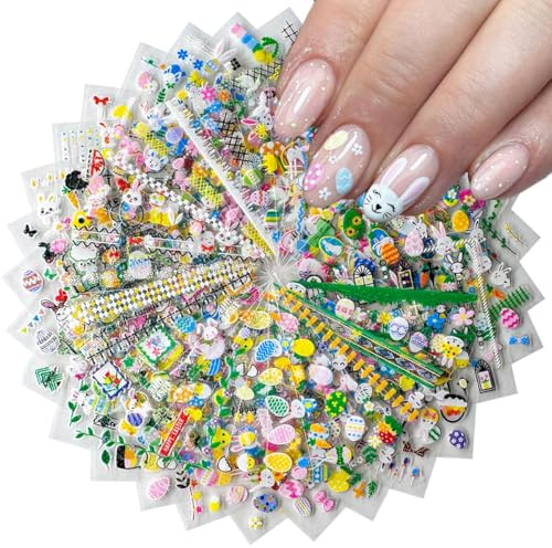 Nagelsticker Ostern, Agelaufkleber Ostern, 30 PCS Hase Gefärbte Eier Nail Art Stickers, Süße Nailart-Dekorationen, Hase Nail Stickers Cute, Nagelkunst Aufkleber 3d, für DIY für die Feiertage (A)