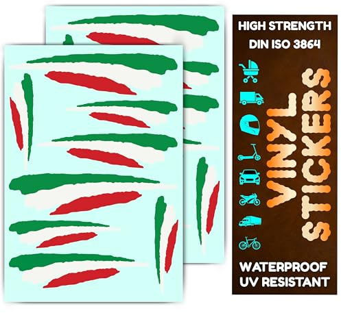 Vinyl Sticker Flagge Länder Flagge Motorrad Aufkleber Wetterfeste Roller Scooter Helm Auto Roller Tank UV-Beständig Dekoration Fahrzeuge KFZ Selbstklebend (Italien A4, Set-16)