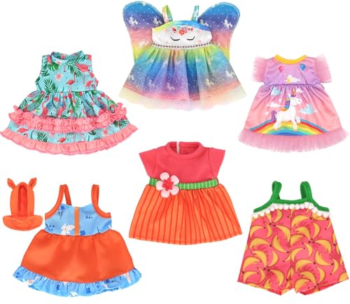 Puppenkleidung für 10-12 Zoll 25-30 cm Babypuppen, 6er-Pack weiche Puppen-Outfits mit Hut (Puppe nicht im Lieferumfang enthalten)