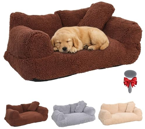 Generisch Plüsch-Haustiersofa Mit Abnehmbarem Bezug, 6 Größen Flauschiges Sofa-Bett Für Hunde & Katzen, Weiche Haustiercouch Für Wohnungskatzen & Kleine Hunde, Waschbares(Brown,XXL)