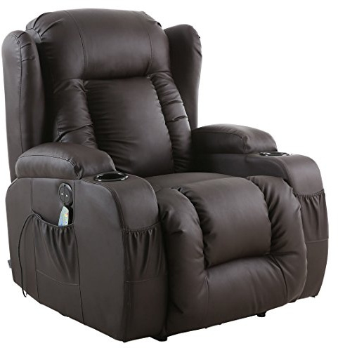 More4Homes CAESAR ELECTRIC AUTO RECLINER MASSAGE HEATED GAMING WING LOUNGE BONDED LEATHER CHAIR (Brown)