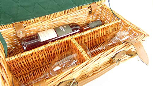 osters muschel-sammler-shop Weinflaschenkorb - Geschenk-Korb mit 2 Weingläsern sowie einem Weinflaschenfach - in Rattan