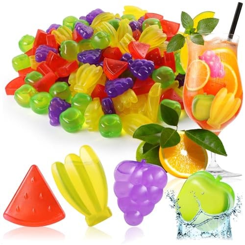 COM-FOUR® 120x glaçons réutilisables dans des designs sympas, glaçons de fête aux couleurs vives (120 pièces - fruits)