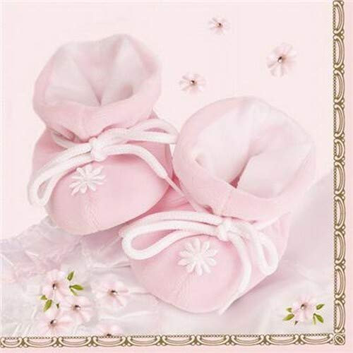 20 Servietten Kuschlige Schuhe auf rosa zur Babyparty, Taufe oder Kindergeburtstag für Mädchen 33x33cm