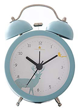 SWHONG Kleine Doppelglocken-Wecker für Kinder, Niedlicher Wecker Schreibtisch Tisch Nachttisch Tischuhren Kinder Schlafzimmer Wecker, Blauer Elch