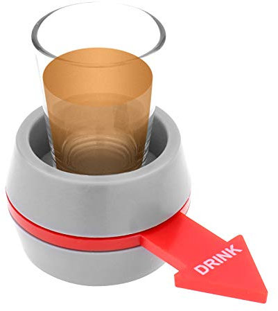 WELLGRO Trinkspiel Shot Spinner - 1 Schnapsglas mit Drehzeiger - Party-Spaß, bei dem der Zufall entscheidet