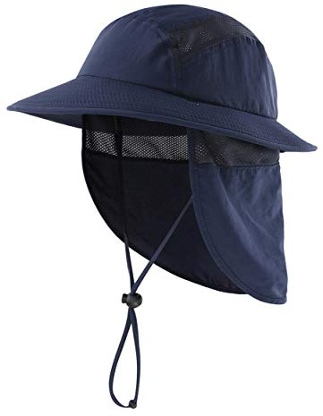 Magracy Kinder Jungen Outdoor UPF50+ Sonnenhut mit Nackenklappe breiter Krempe Sonnenschutzhut Verstellbarer Safari-Hut Marineblau