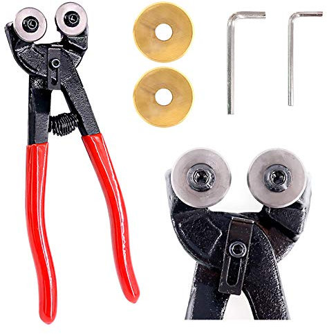 Swpeet Lot de 5 coupe-mosaïque en verre ultra résistant, outil de pince à pince en verre à roulettes de 20,3 cm avec 2 lames de rechange et 2 clés Allen – également connu sous le nom de pince à