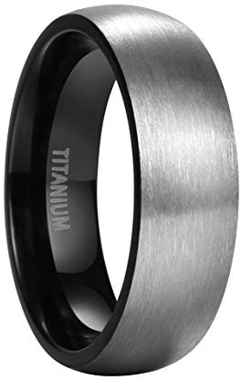 Mabohity Ring Herren/Damen Matt Gebürsteter Titan-Ring Titanium 8mm Breit Gewölbt Ehering Verlobungsring Freundschaftsring Hochzeit Band, Schwarz Silber, Größe 49
