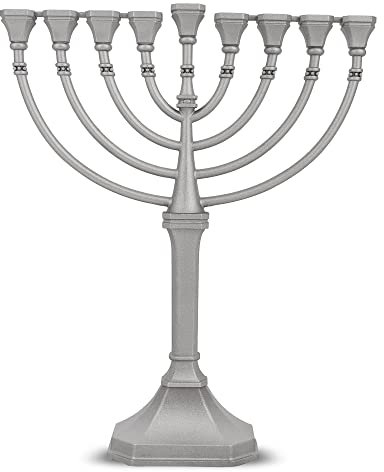 Zion Judaica Traditionelle klassische Chanukka-Menora – 24,1 cm hoch, anmutiger Stil, Minorah-Präzisionsdruckguss, läuft nicht an, (Satin-Silber)