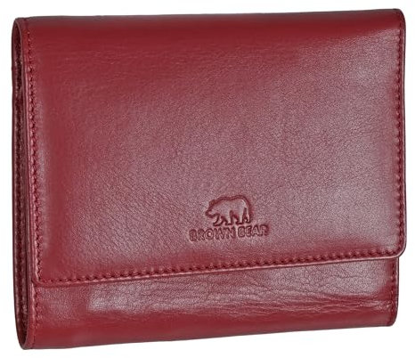 BROWN BEAR Geldbörse Damen mittelgroß Leder | Rot | RFID-Schutz | Kreditkarten Portemonnaie Echtleder | Geldbeutel Münzfach außen | BB Design Mandy 2.0 CRD