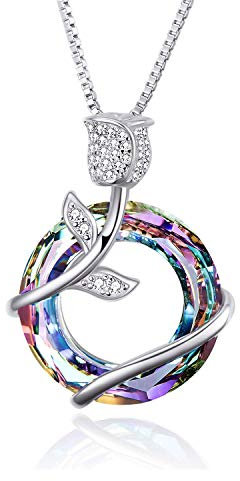 AOBOCO Sterling Silber Kette Damen Rose Anhänger Halskette mit Kristallen Schmuck Jahrestag Valentinstag Geburtstagsgeschenk für Freundin Frau Mutter Sie Frauen