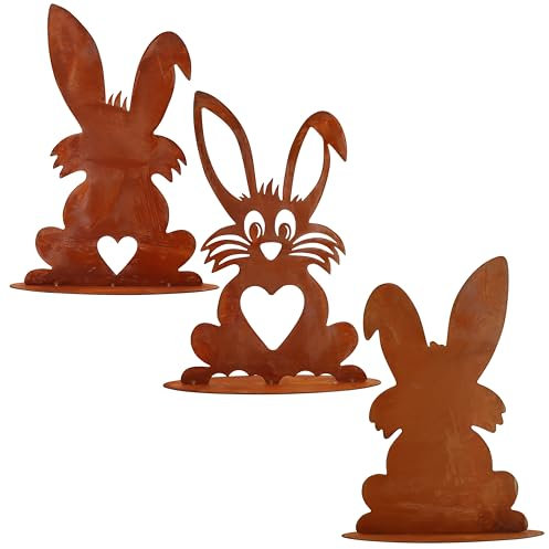 Rostikal 3er Set Osterdekoration 40 cm Osterhasen Rost Gartendeko Figuren Vintage