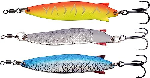 ABU GARCIA Toby Spoon Fishing Lures - 3 Pack - Classic Flashing Wobble Spoon Bait for Salmon, Sea Trout, Trout, Bass, Pollack, Mackerel, assorted, 75mm