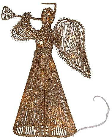 12-Inch 20 Light Incandescent Gold Glitter Angel Tree Topper