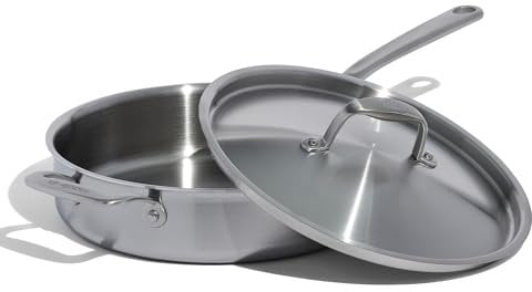 Made In Utensilios de cocina - Sartén de acero inoxidable de 3,5 cuartos - Revestido de acero inoxidable de 5 capas - Utensilios de cocina profesionales - Compatible con inducción Italia