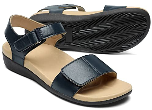MEGNYA Diabetic Orthotic Leather Sandals for Women with Non Slip Outsole, Comfort Casual Female Slides Shoes for Walking Size 7