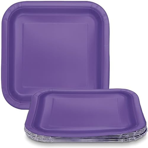 Unique 47036 Platos cuadrados de papel de 18 cm, morado neón, paquete de 16