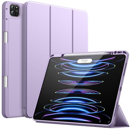 JETech Hülle für iPad Pro 12,9 Zoll (6./5. Generation, Modell 2022/2021) mit Stifthalter, Unterstützung Pencil Aufladung der 2. Gen, Dünne Tablet Schutzhülle mit TPU Rückseite (Helles Lila)