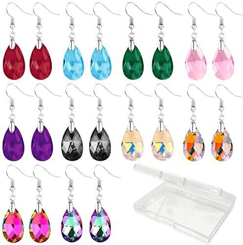 Kristall Regenbogen Zirkon Ohrringe Tropfen, 10 Paar Bunte Wassertropfen, Frauen Schmuck für Geburtstag, Urlaub und Geschenke
