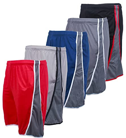 BROOKLYN VERTICAL Herren-Basketball-Shorts, Netzstoff, schnelltrocknend, mit Taschen, für Fitnessstudio, Laufen und Workout, 5 Stück, Combo C, Mittel