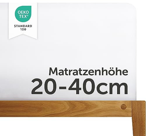 Blumtal Luxus Boxspringbett Spannbettlaken 180x200cm - 200x220, bis 40cm Höhe - Oeko-Tex Zertifizierte Baumwoll Bettlaken - 180x200 I 180x220 I 200x200 für Boxspring- & Wasserbett, Weiss
