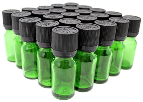 Aromhuset 25 x 10 ml grüne Glasflaschen mit Schraubverschluss | auslaufsicher | transparent | Likörflasche | Schnapsflasche | Ölflasche | Gewürzflasche | Duftflasche | Deko-Flasche