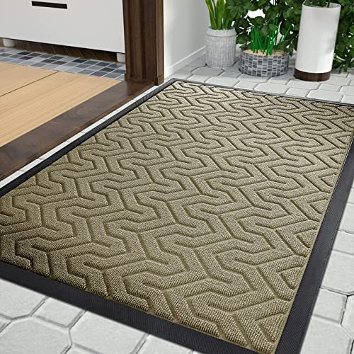Yimobra Door Mats, Heavy Duty Water Absorbent Mud Resistant Easy Clean Entry Outdoor Mat,Non Slip Backing, Exterior Mats for Outside Patio Porch Farmhouse, 81 x 120 cm, Beige
