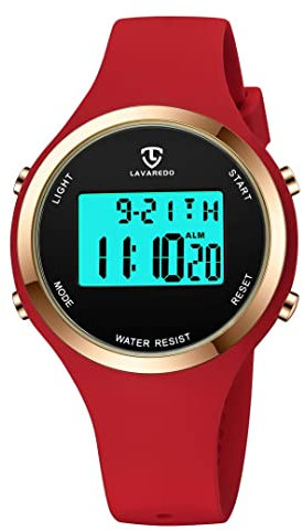 aswan watch Digitaluhr für Damen mit Wecker,Stoppuhr,LED Licht,Datum-Casual Armbanduhr mit Silikonarmband