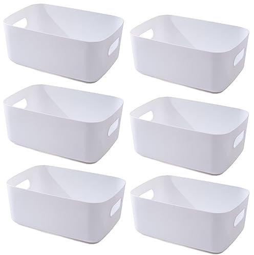 NCRGB 6 Weiß Großes Aufbewahrungsbox Kunststoff Aufbewahrungskorb mit Griffen 30 × 20 ×12cm,Küchenschrank Organizer Box Körbe Aufbewahrung Kunststoffbox für Badezimmer Regal Kunststoffbox