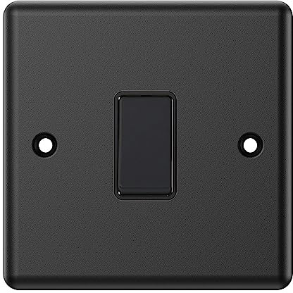 Matt Black Classical 1 Gang Switch Black Insert Plastic Rocker Switch - 10 Amp Single 2 Way Light Switch